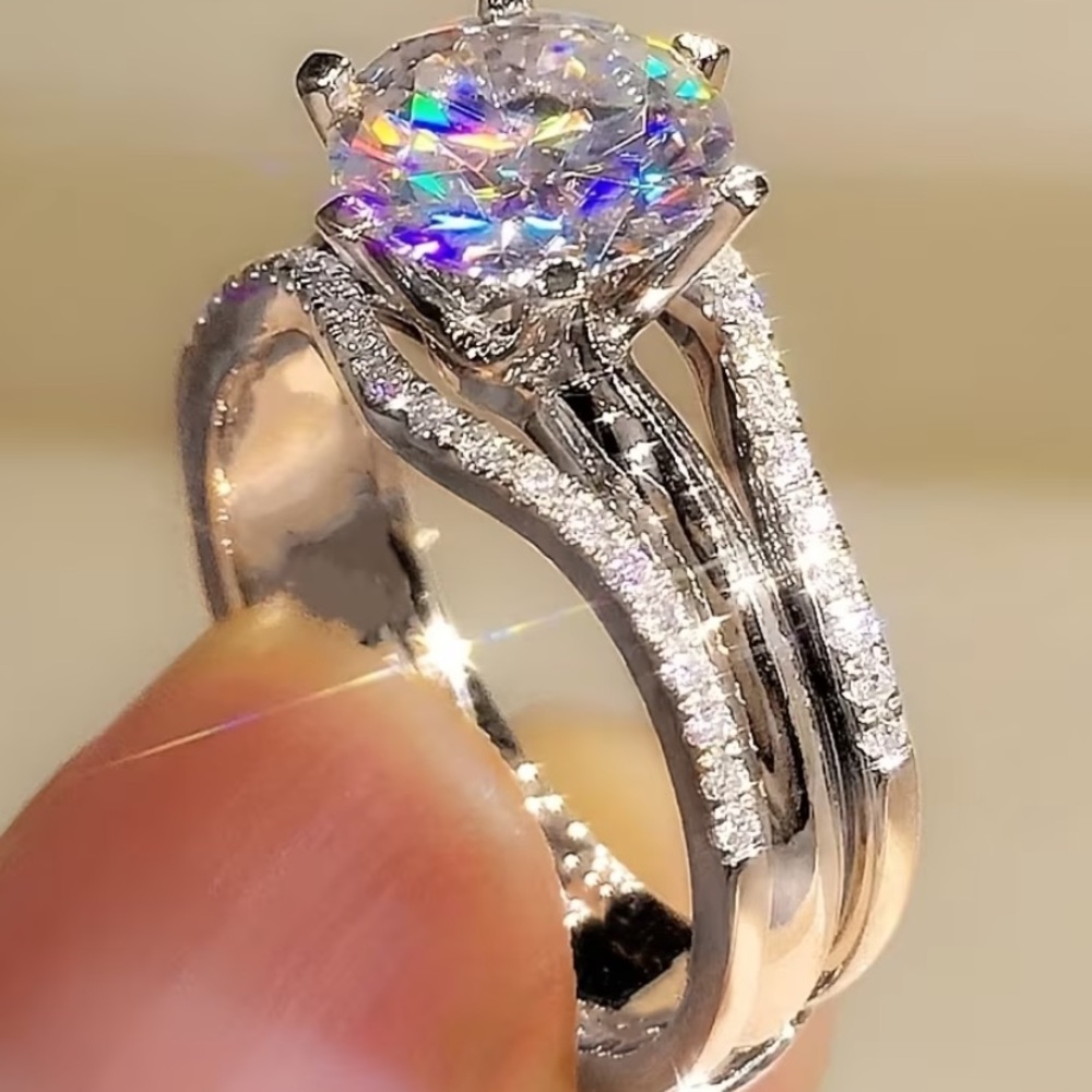 Sterling Silver White Moissanite Solitaire Engagement Ring 2 CTs